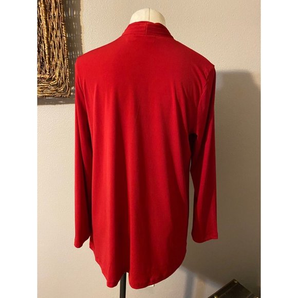 Susan Graver Cardigan Sweater Jacket Topper Cardinal Red S Small Stretch Duster - Picture 6 of 6